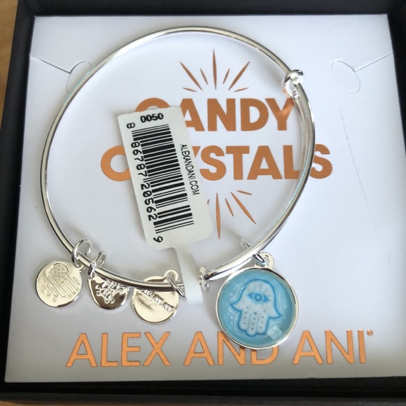 Alex And Ani Shiny Silver Candy Crystal Round Hamsa Charm Expandable Bangle NWT - Picture 3 of 12